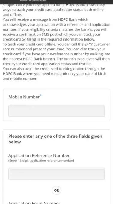 Hdfc credit card Application Status