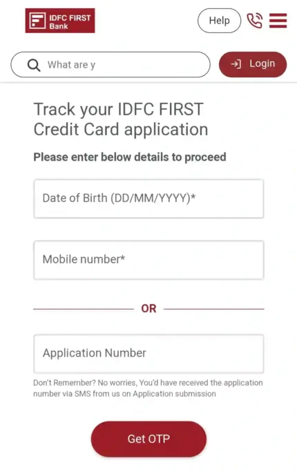 IDFC FIRST MILLENIA Credit Card Track Application